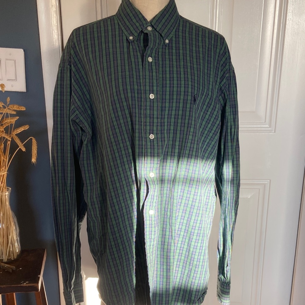Ralph Lauren Green and Navy Striped Button-Down Shirt